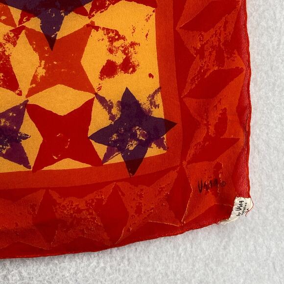 VERA NEUMANN Scarf Silk Hand Rolled Star Print Wrap Square Orange 29" VTG USA - Picture 4 of 12